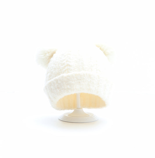 F&F Girls Ivory Polyester Bobble Hat One Size - Size 7-10 years