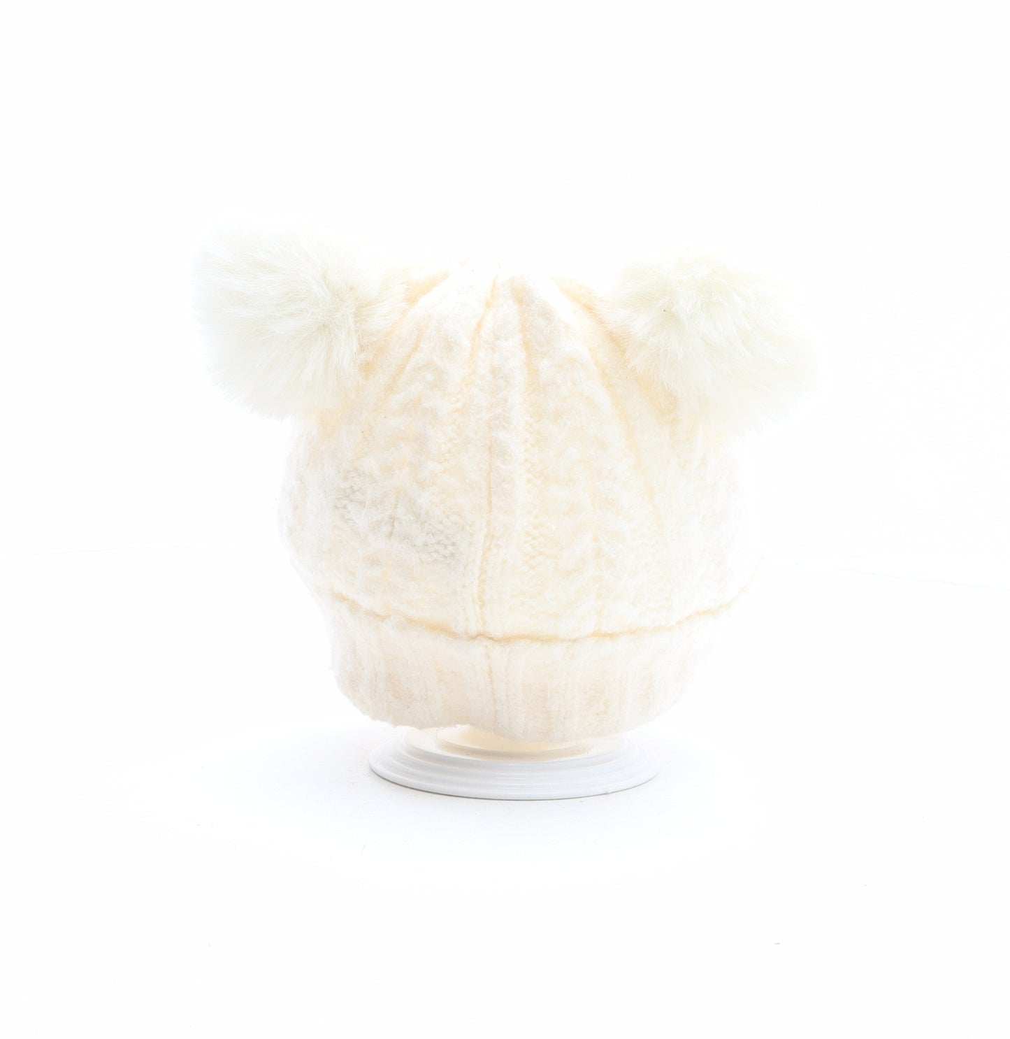 F&F Girls Ivory Polyester Bobble Hat One Size - Size 7-10 years