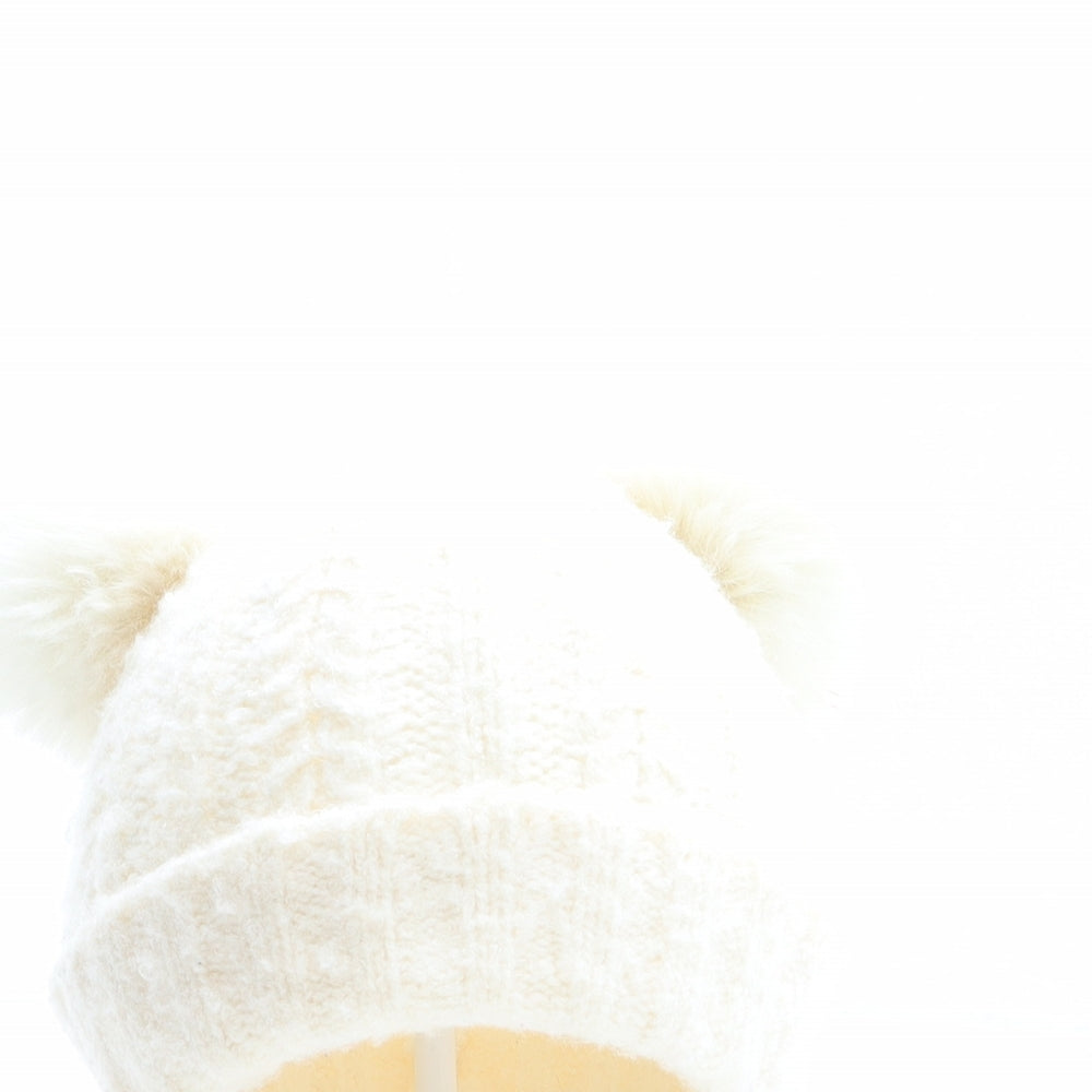 F&F Girls Ivory Polyester Bobble Hat One Size - Size 7-10 years