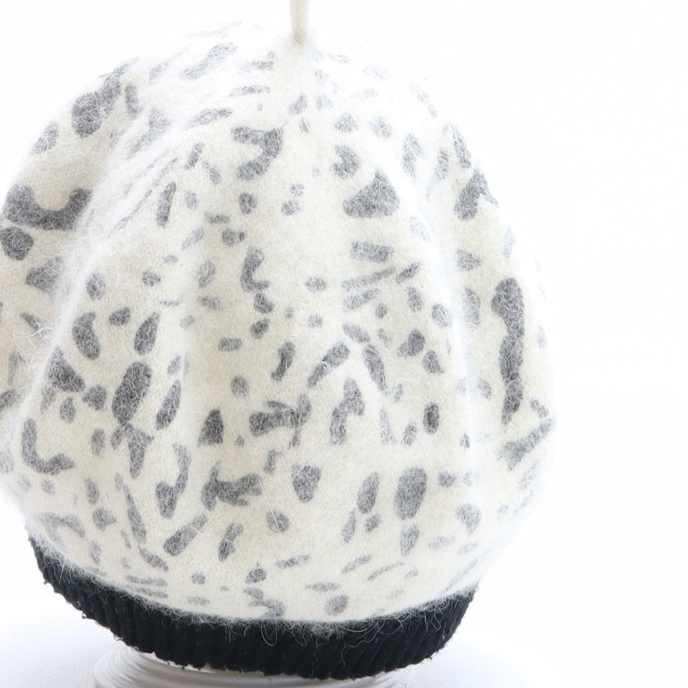 Atmosphere Womens Ivory Animal Print Acrylic Beret One Size - Leopard Print