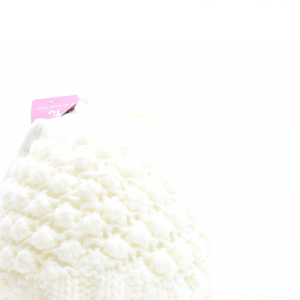 TU Girls Ivory Acrylic Bobble Hat One Size - Size 11-12 years, Gloves included, Bee Detail