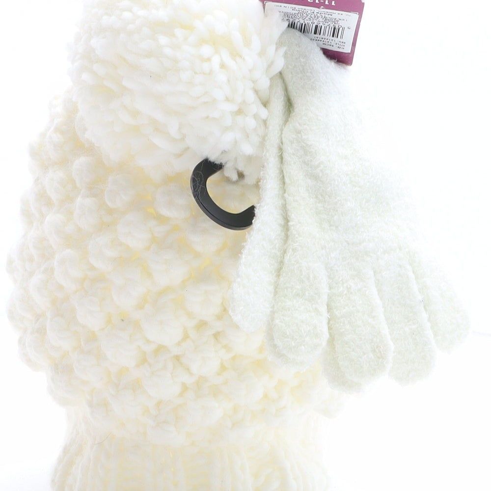 TU Girls Ivory Acrylic Bobble Hat One Size - Size 11-12 years, Gloves included, Bee Detail