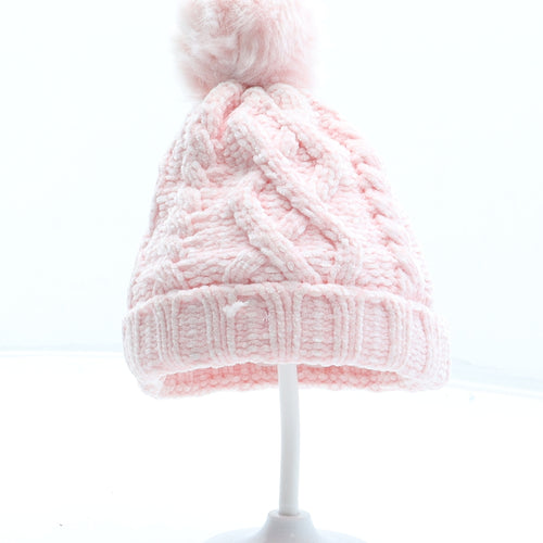 F&F Girls Pink Polyester Bobble Hat Size S - Size 6-12 Months