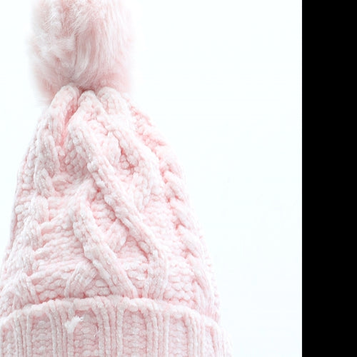 F&F Girls Pink Polyester Bobble Hat Size S - Size 6-12 Months