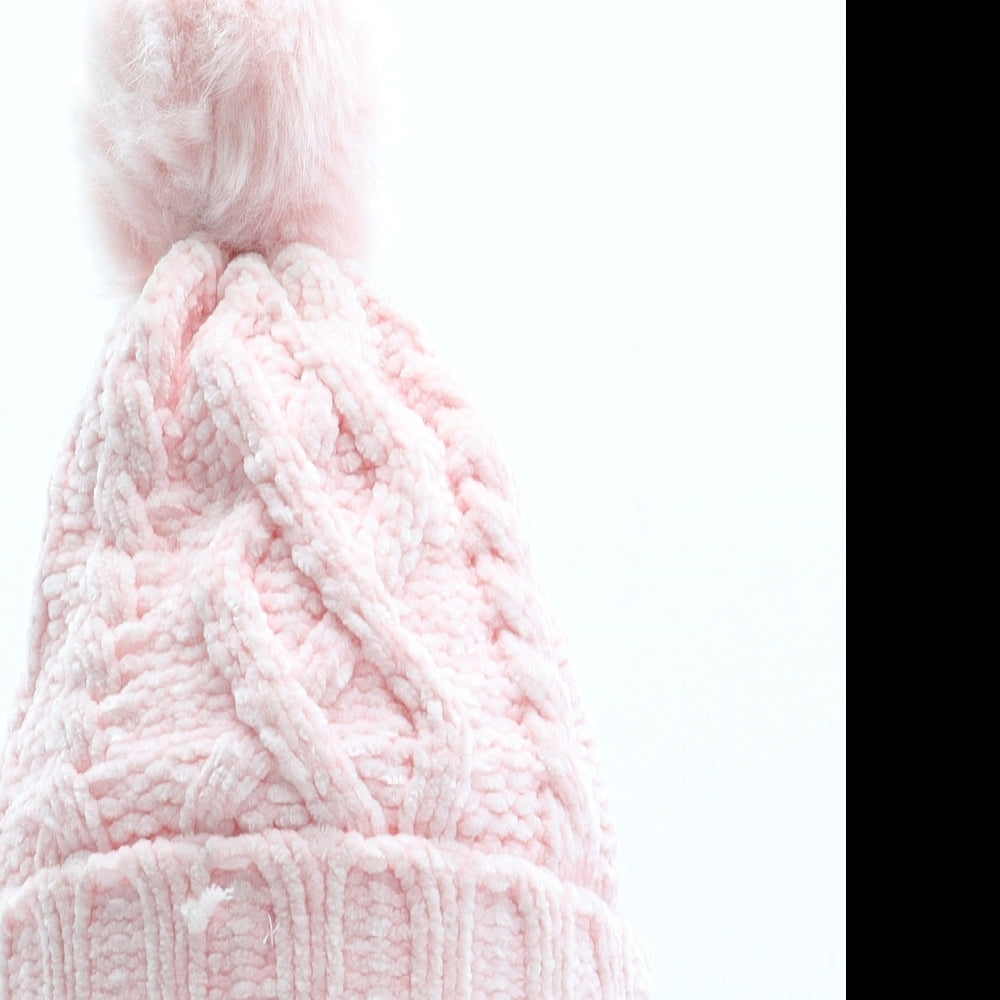 F&F Girls Pink Polyester Bobble Hat Size S - Size 6-12 Months