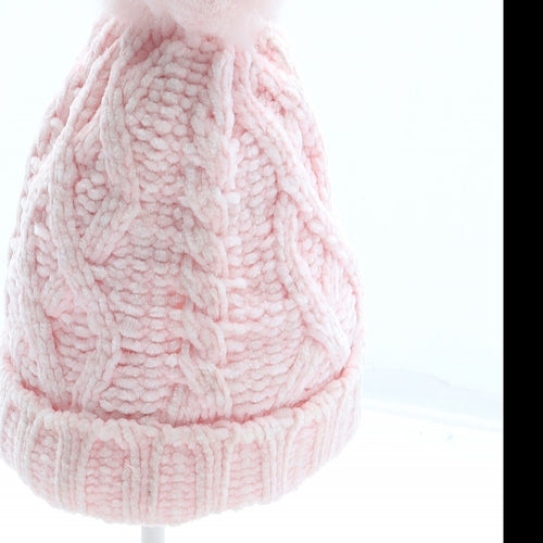 F&F Girls Pink Polyester Bobble Hat Size S - Size 6-12 Months