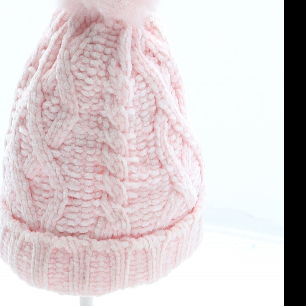 F&F Girls Pink Polyester Bobble Hat Size S - Size 6-12 Months