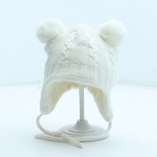 H&M Girls White 100% Cotton Bobble Hat Size S - Size 2-6 Months