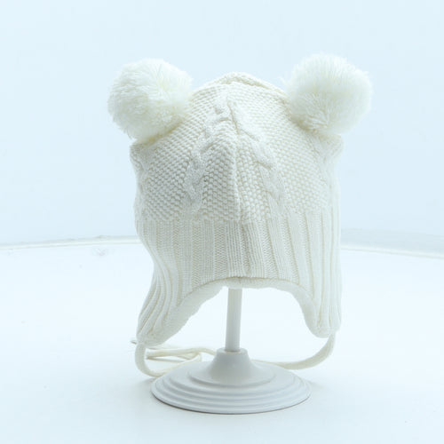 H&M Girls White 100% Cotton Bobble Hat Size S - Size 2-6 Months