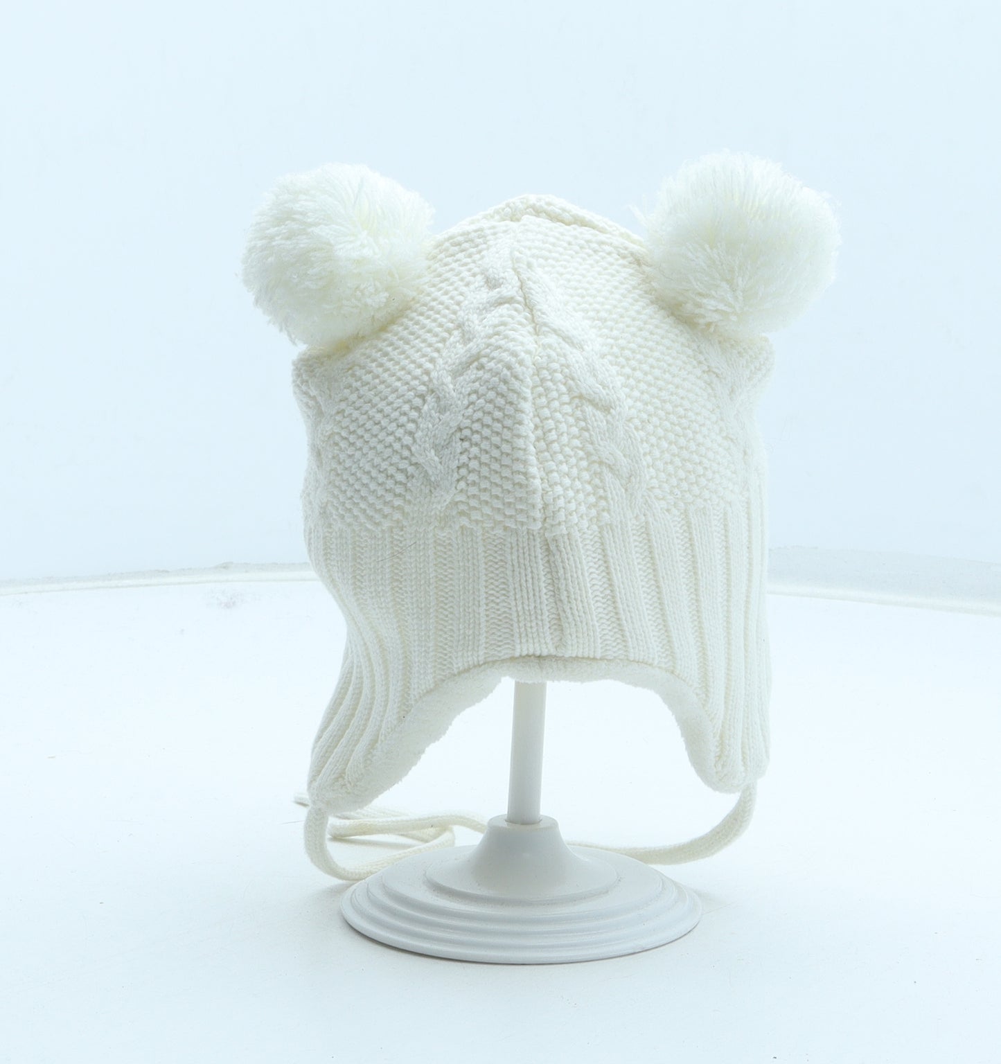 H&M Girls White 100% Cotton Bobble Hat Size S - Size 2-6 Months