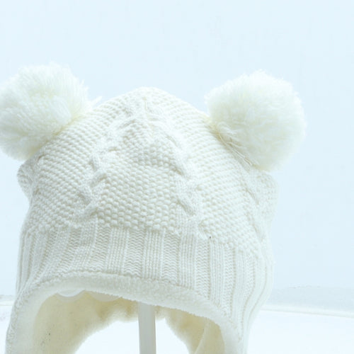 H&M Girls White 100% Cotton Bobble Hat Size S - Size 2-6 Months