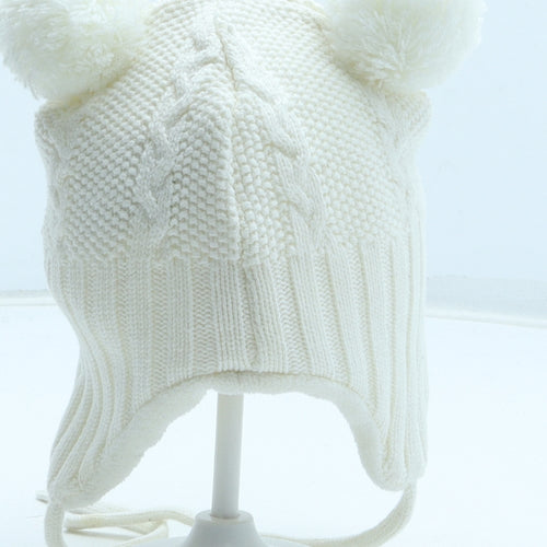 H&M Girls White 100% Cotton Bobble Hat Size S - Size 2-6 Months