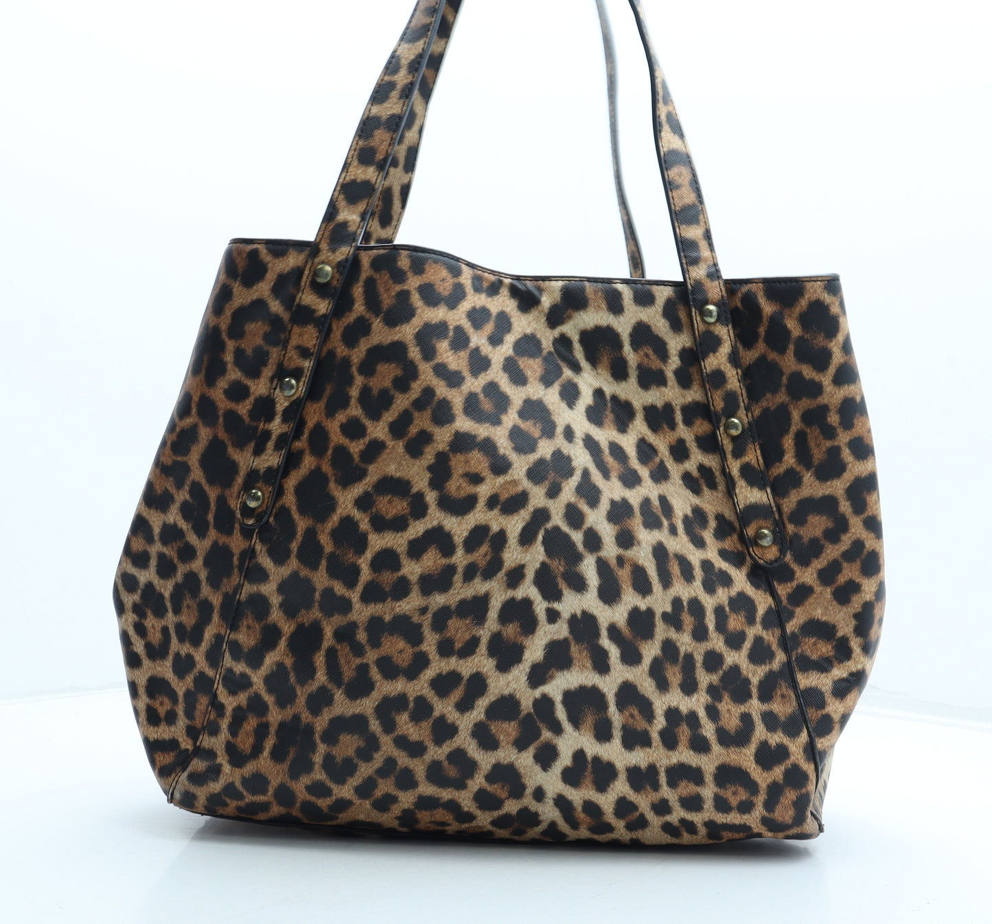 Preworn Womens Brown Animal Print Polyurethane Tote Size Large - Leopard Print