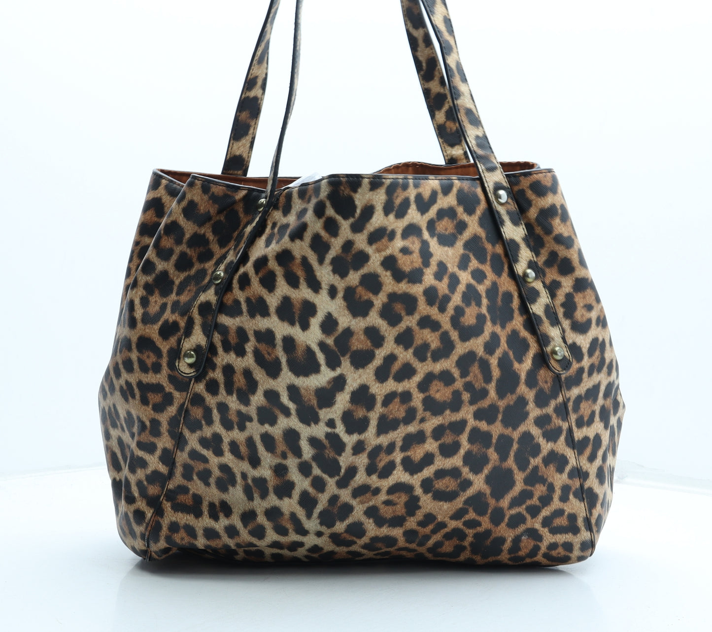 Preworn Womens Brown Animal Print Polyurethane Tote Size Large - Leopard Print