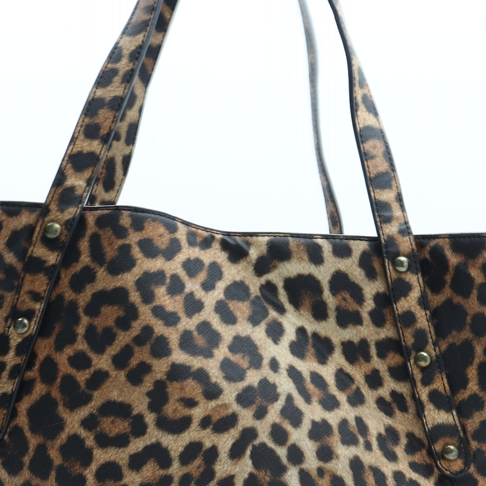 Preworn Womens Brown Animal Print Polyurethane Tote Size Large - Leopard Print
