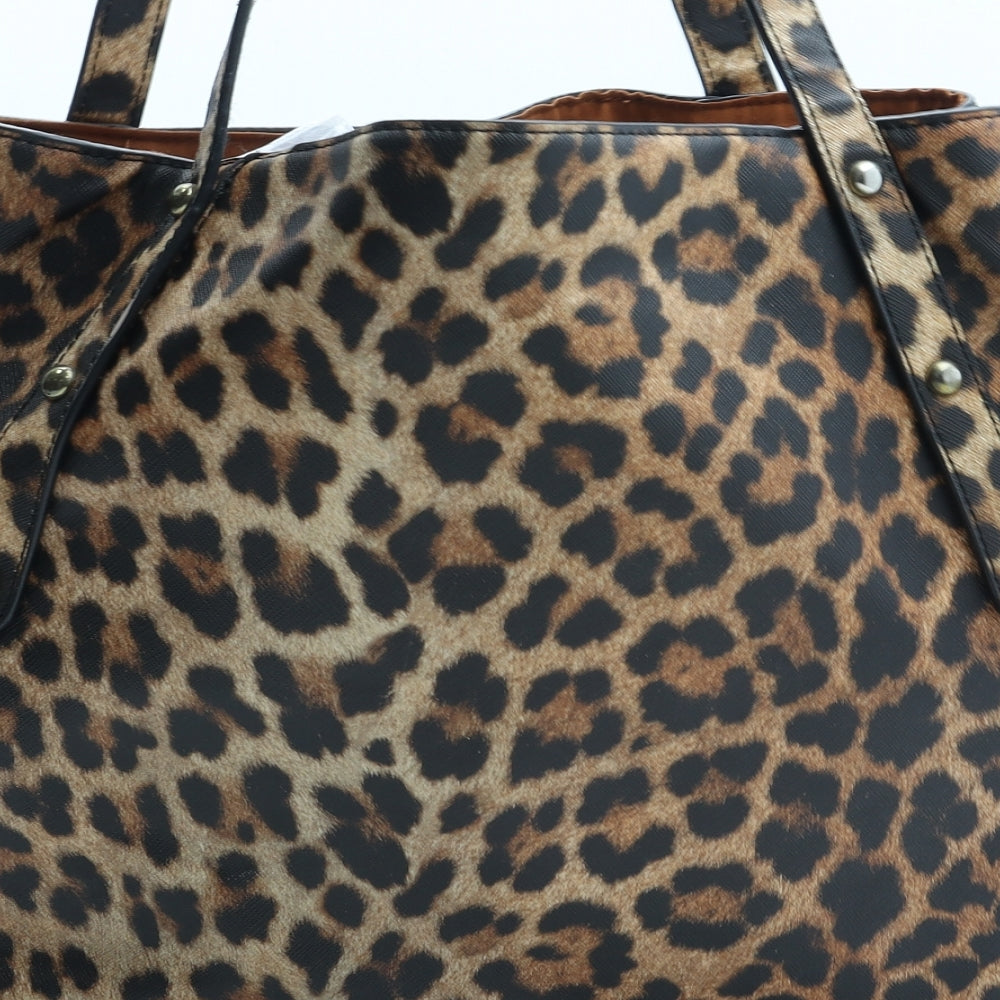 Preworn Womens Brown Animal Print Polyurethane Tote Size Large - Leopard Print