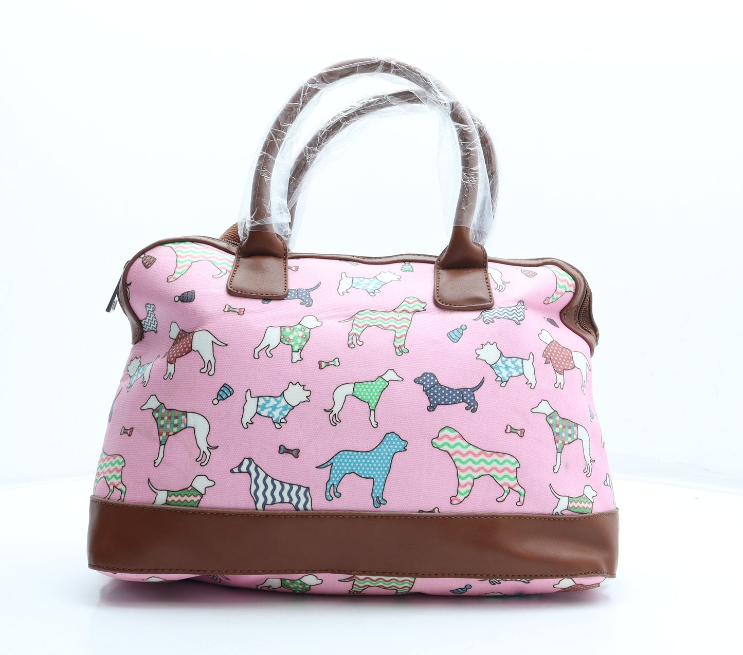 Preworn Womens Multicoloured Geometric Polyurethane Top Handle Bag Size Medium - Dogs