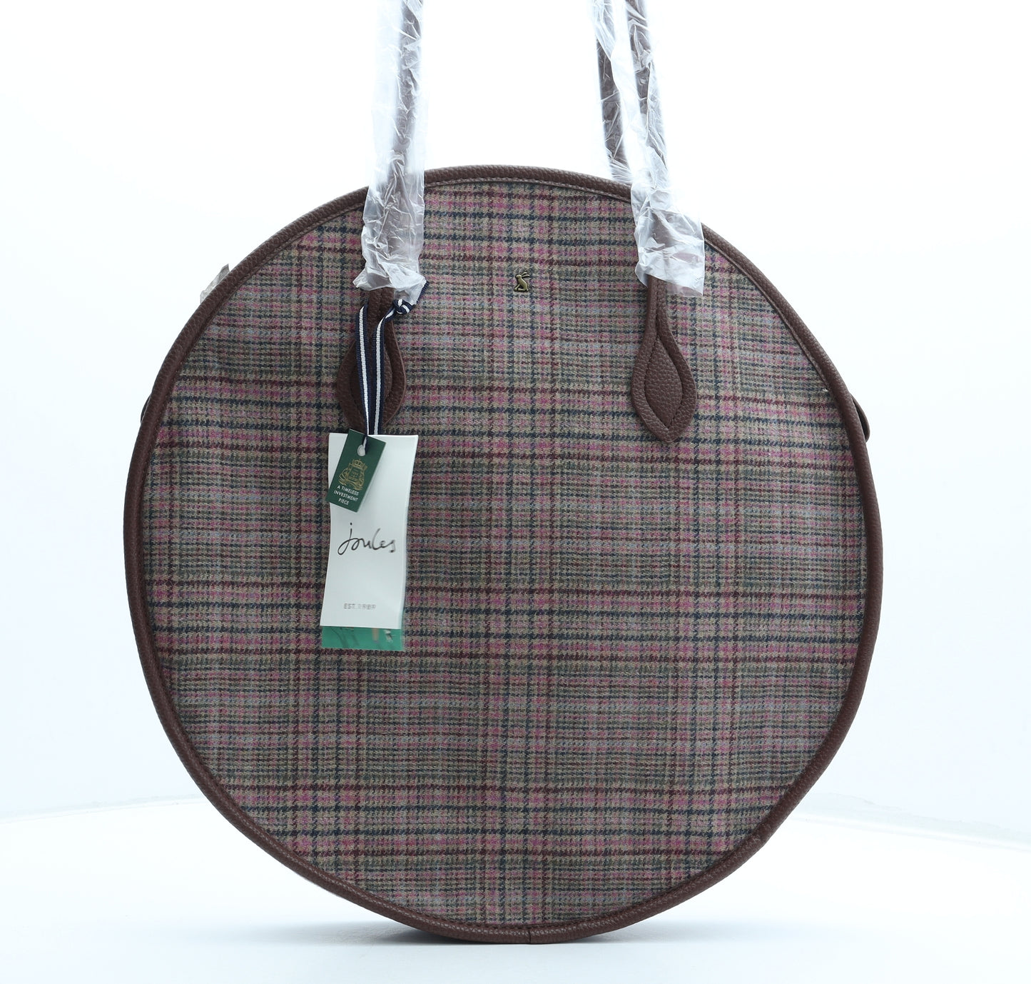 Joules Womens Brown Plaid Cotton Shoulder Bag Size Large