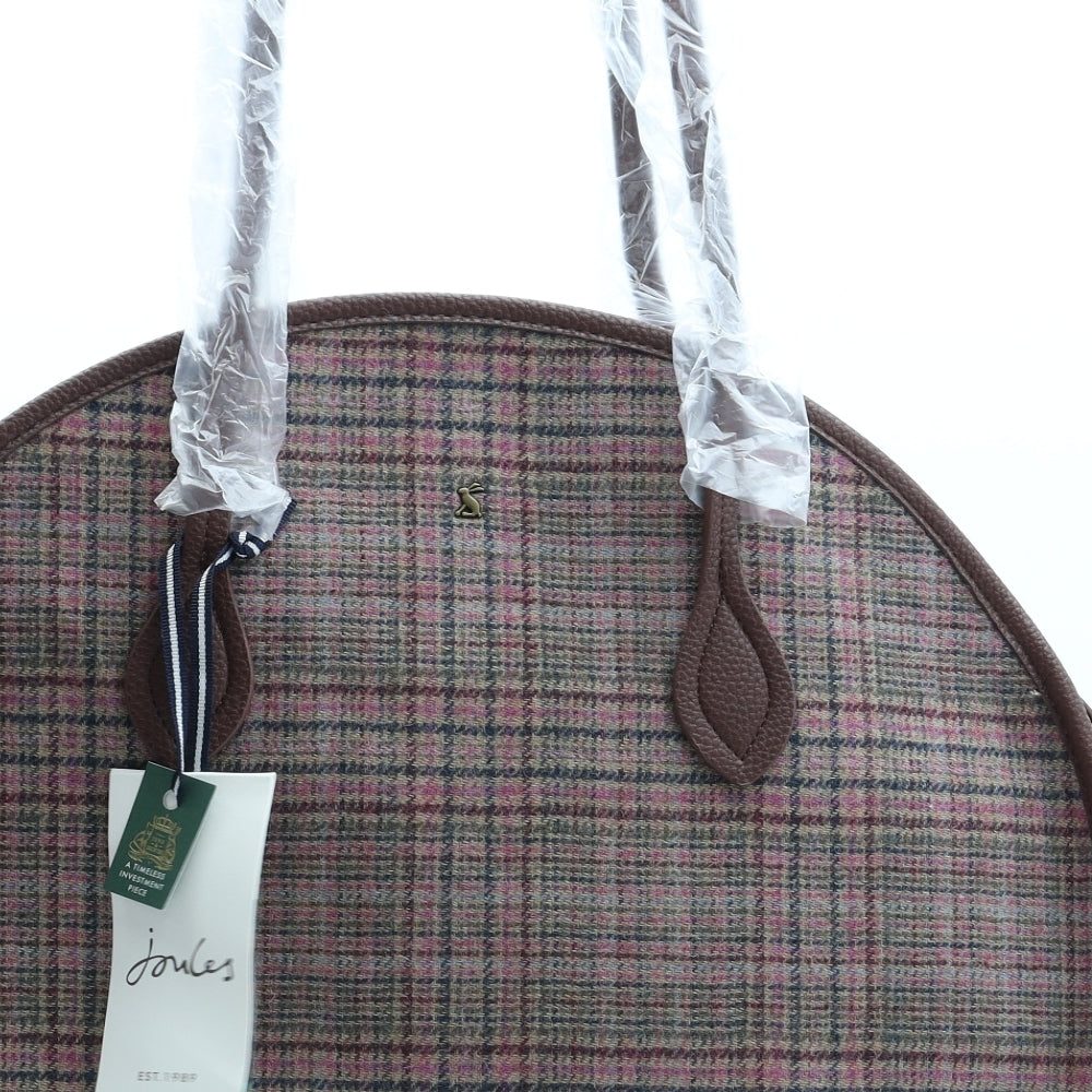 Joules Womens Brown Plaid Cotton Shoulder Bag Size Large