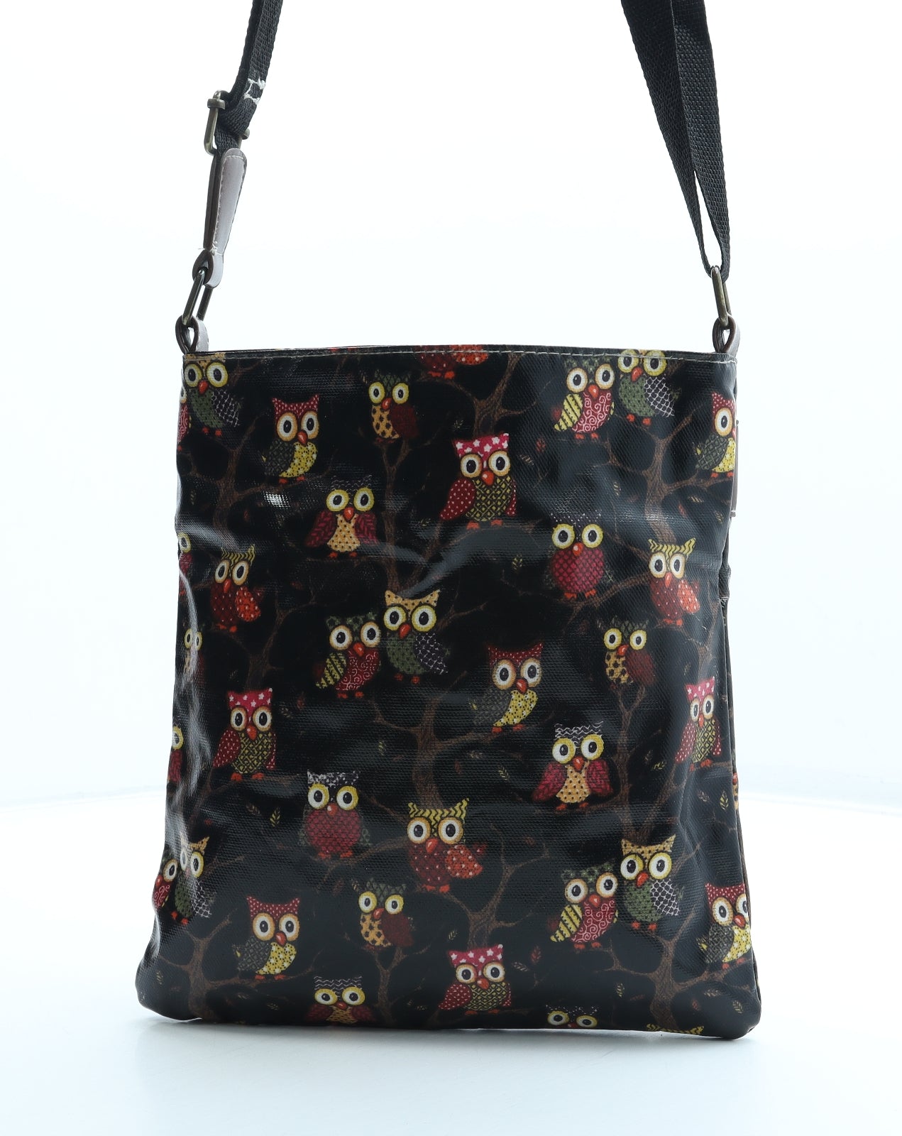 Preworn Womens Black Geometric Polyurethane Crossbody Size Small - Bag depth 2cm Owls