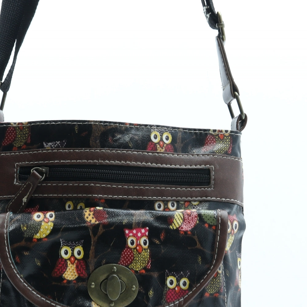 Preworn Womens Black Geometric Polyurethane Crossbody Size Small - Bag depth 2cm Owls