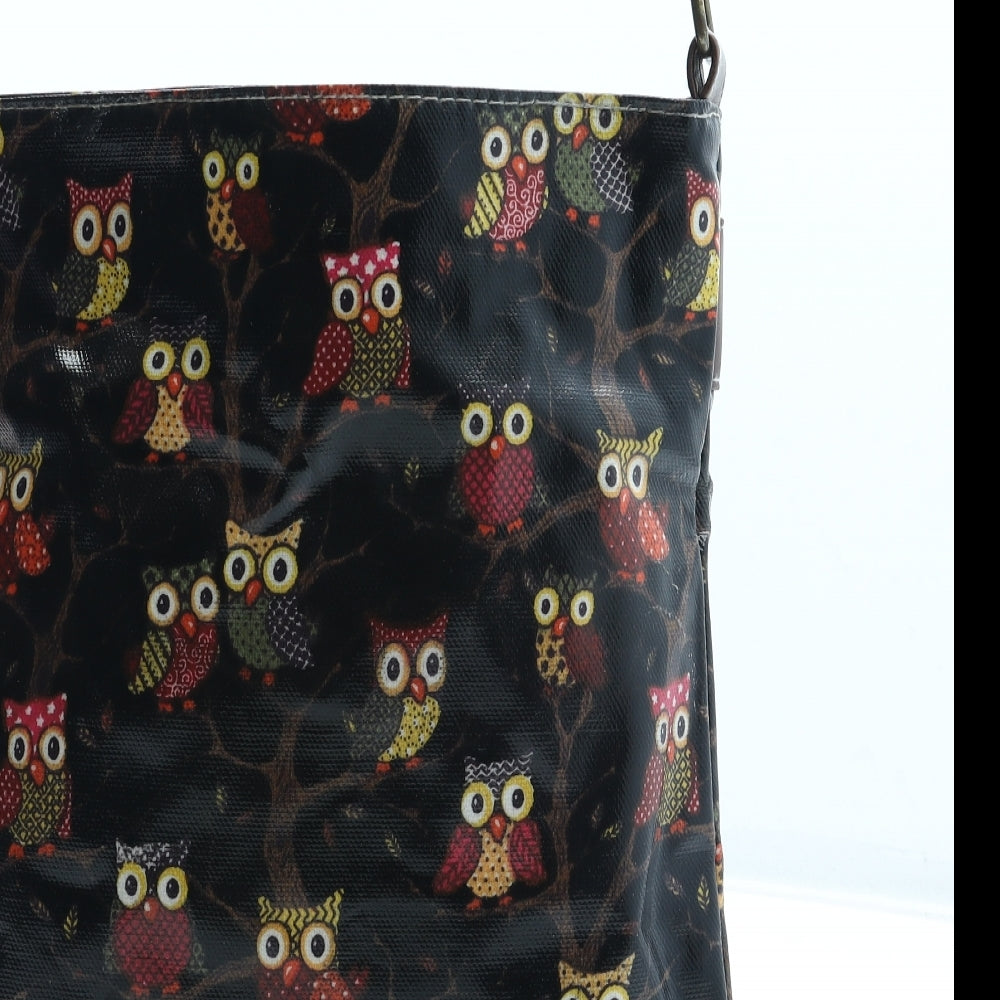 Preworn Womens Black Geometric Polyurethane Crossbody Size Small - Bag depth 2cm Owls