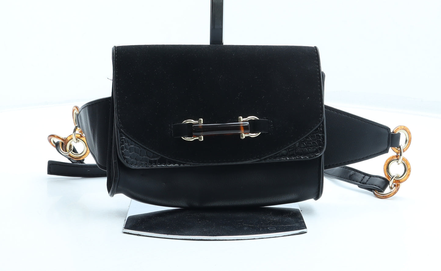 Topshop Womens Black Polyurethane Belt Bag & Waist Pack Size Small - Bag Depth 4cm Chain Deatil