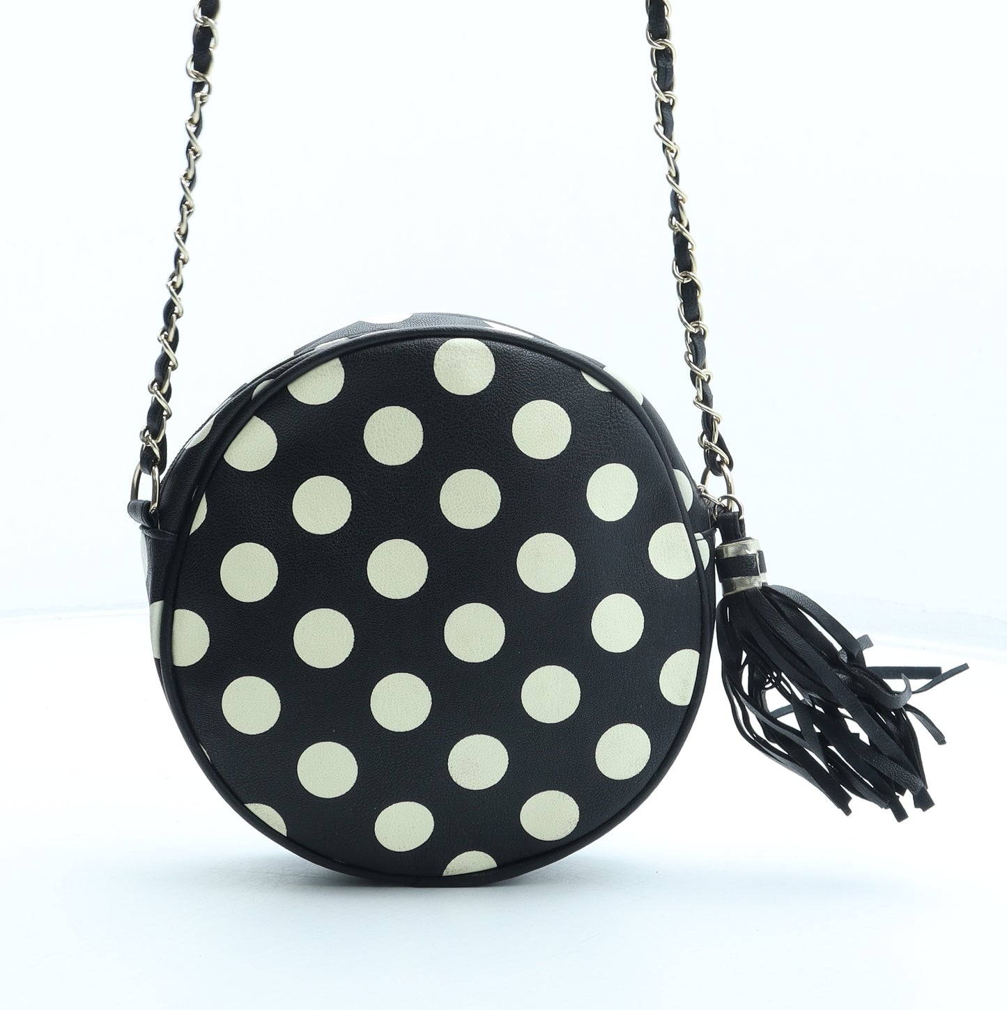 Atmosphere Womens Black Polka Dot Polyurethane Crossbody Size Small