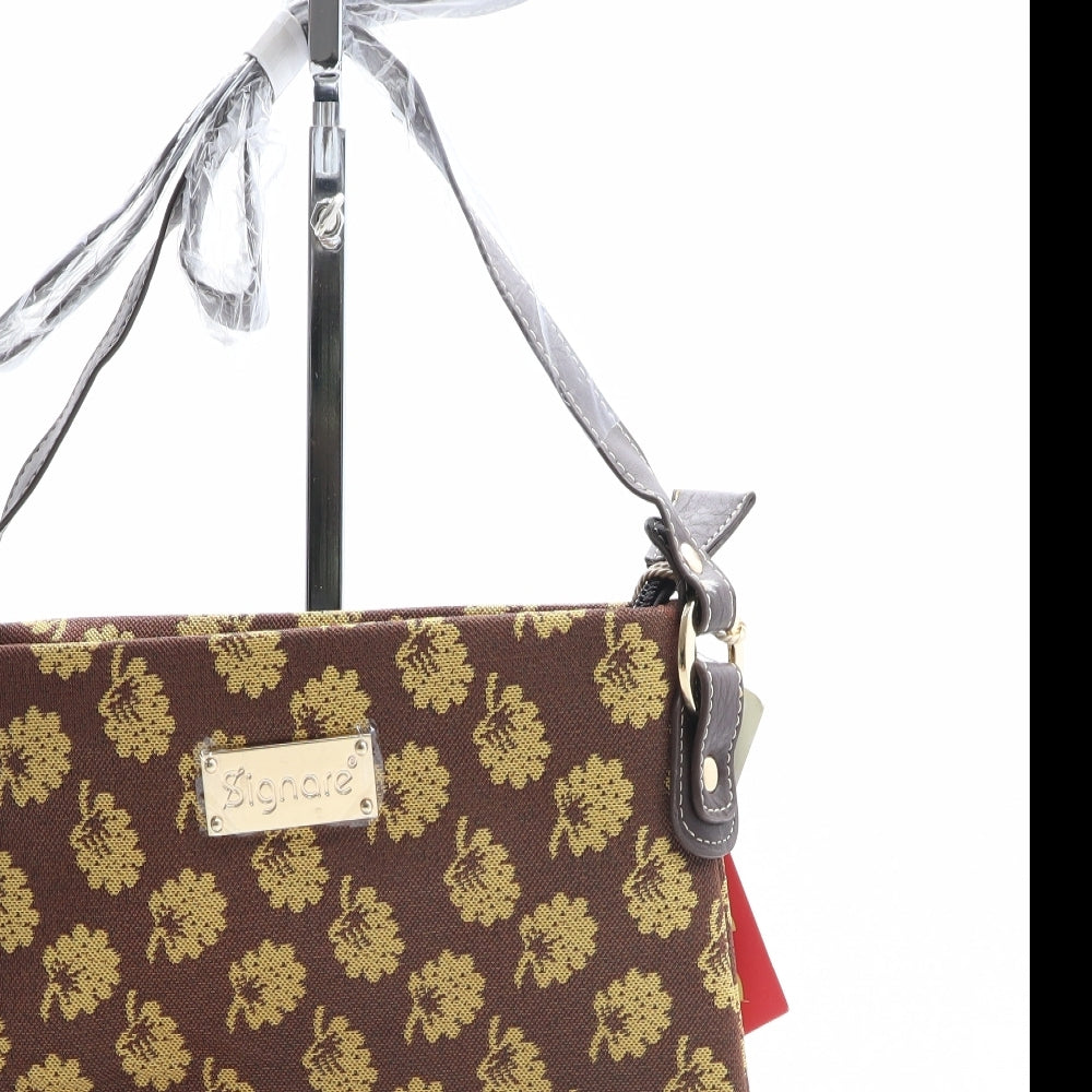 Signare Womens Brown Floral Polyester Crossbody Size Medium