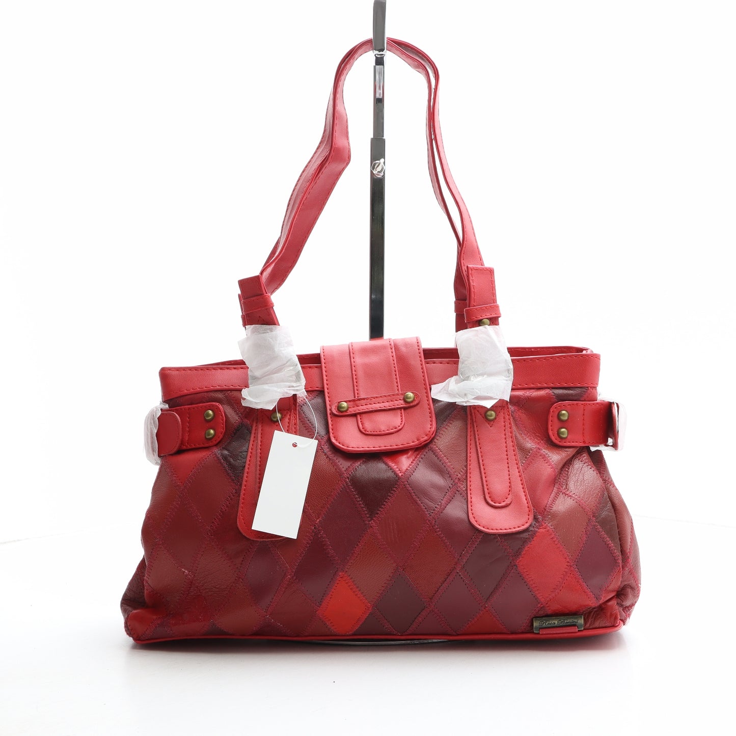 Rosa Banini Womens Red Argyle/Diamond Leather Shoulder Bag Size Medium