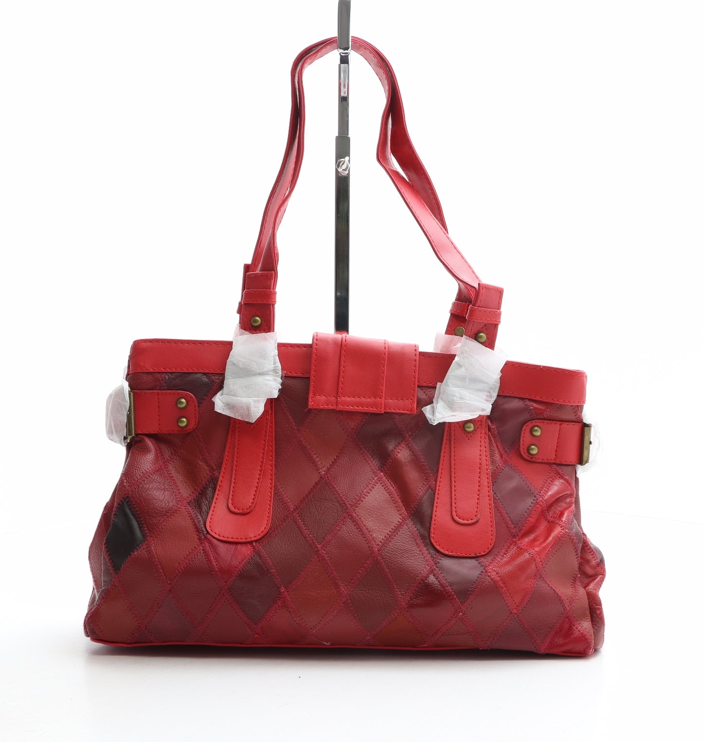 Rosa Banini Womens Red Argyle/Diamond Leather Shoulder Bag Size Medium