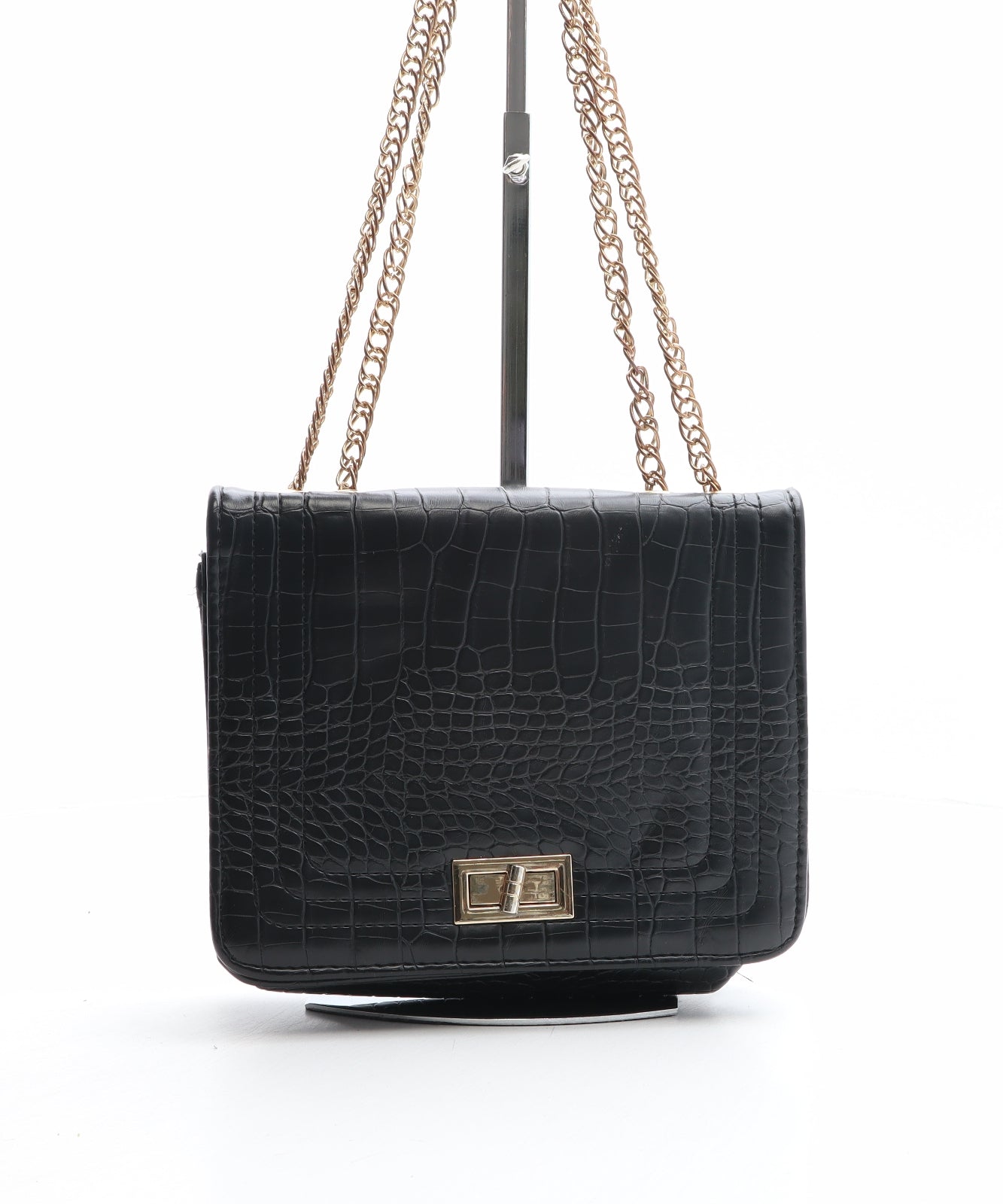Preworn Womens Black Polyurethane Shoulder Bag Size Small - Crocodile Texture