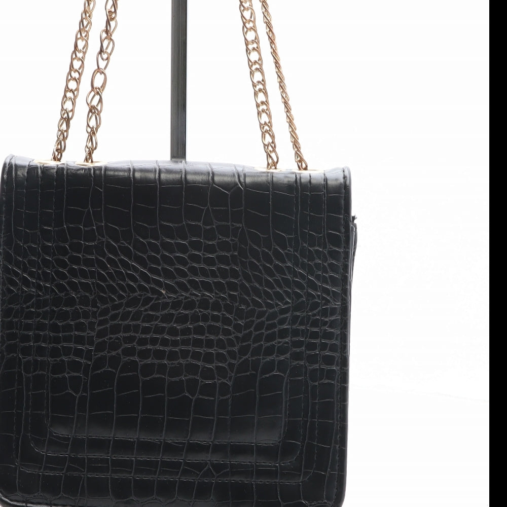 Preworn Womens Black Polyurethane Shoulder Bag Size Small - Crocodile Texture