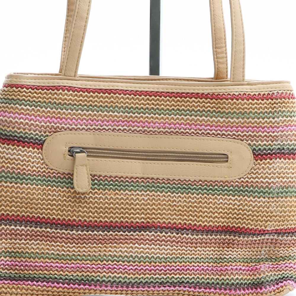 Preworn Womens Multicoloured Striped Nylon Shoulder Bag Size Medium