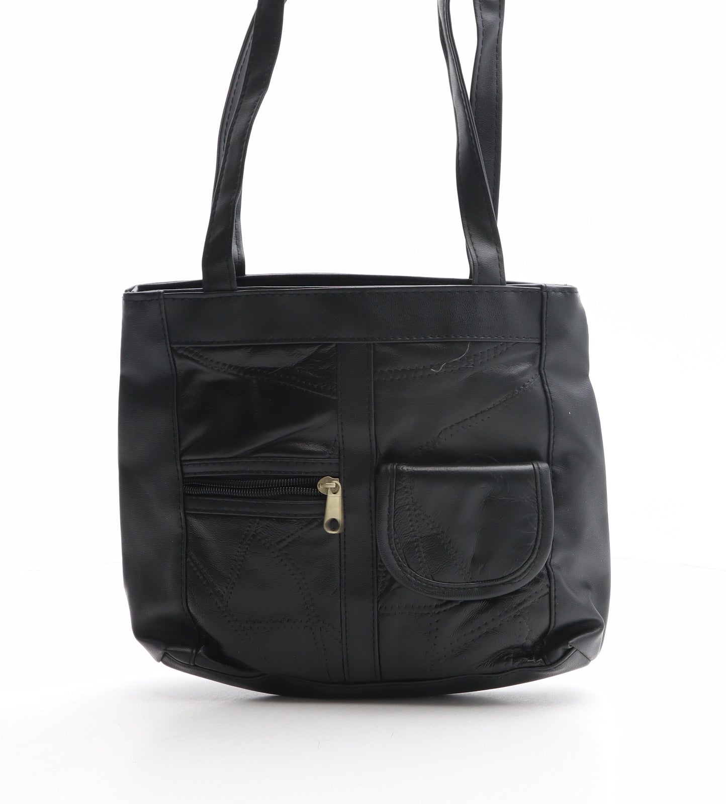 Preworn Womens Black Leather Shoulder Bag Size Medium