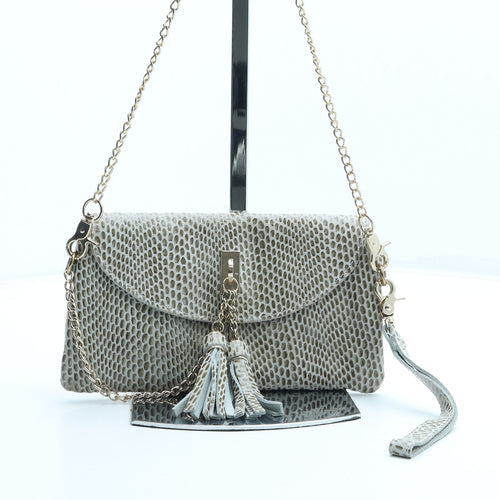 Preworn Womens Beige Animal Print Polyester Clutch Size Small - Snake Print