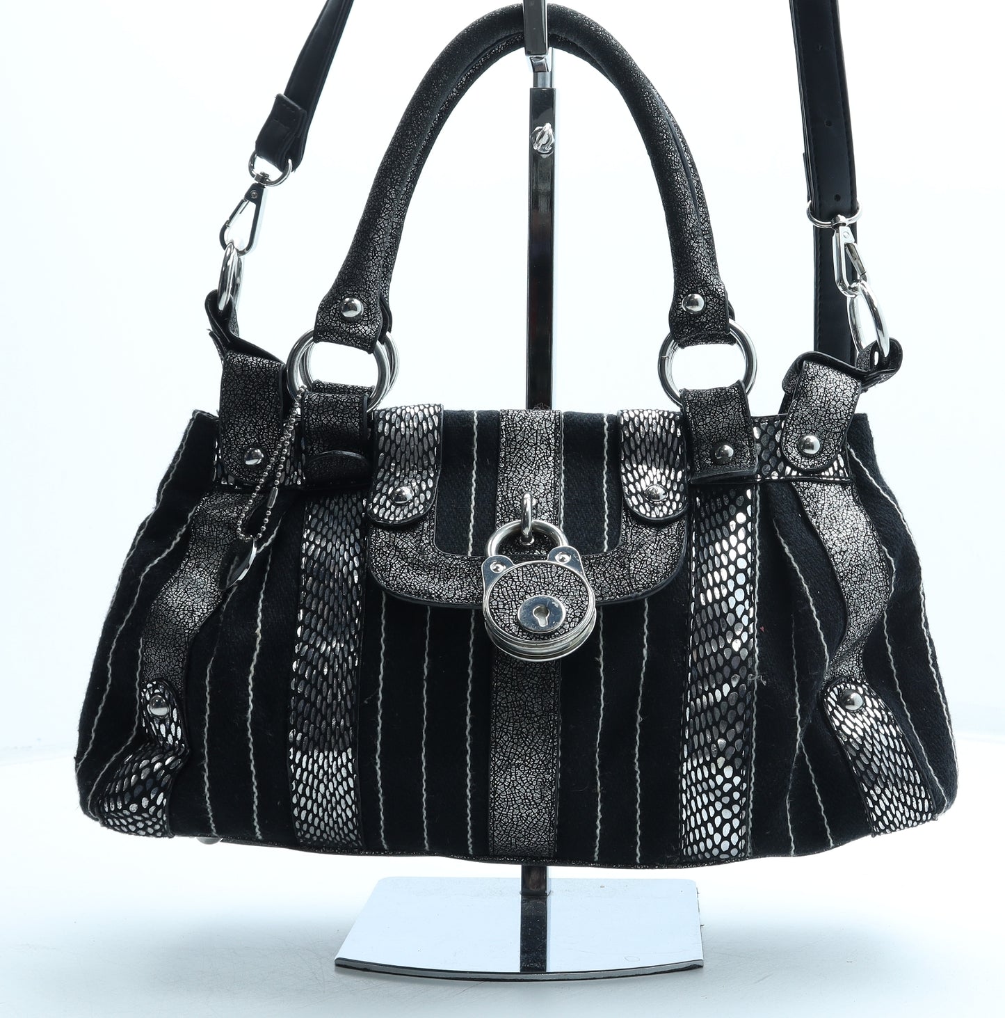 River Island Womens Black Geometric Polyester Hobo Bag Size Medium - Padlock Detail