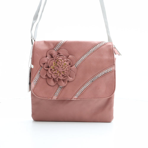 JIE Bags Womens Pink Polyurethane Crossbody Size Medium - Flower Detail