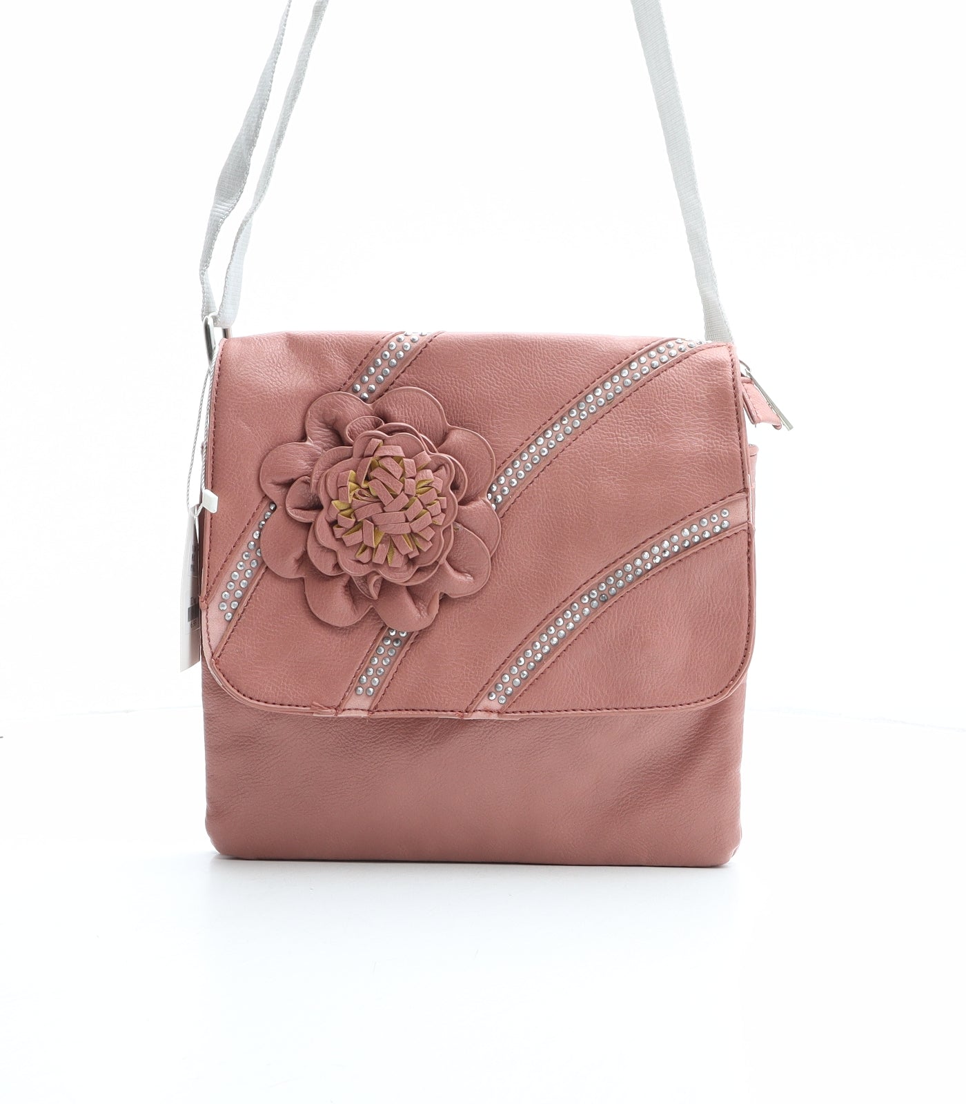 JIE Bags Womens Pink Polyurethane Crossbody Size Medium - Flower Detail