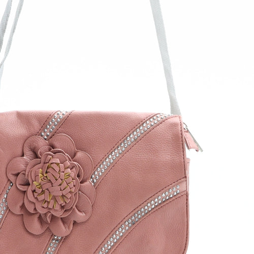 JIE Bags Womens Pink Polyurethane Crossbody Size Medium - Flower Detail