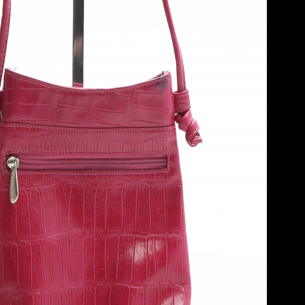 Crisan Womens Pink Animal Print Polyurethane Crossbody Size Small - Crocodile Texture