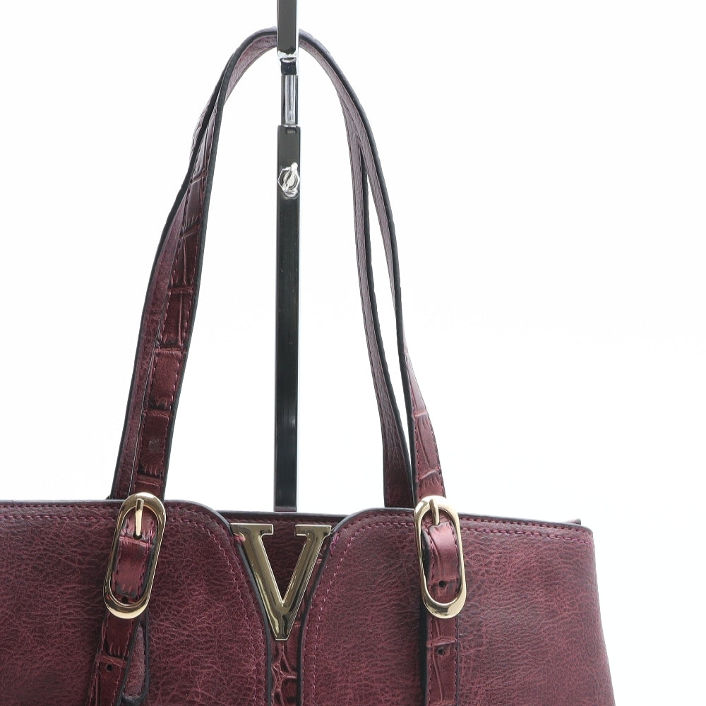 Preworn Womens Red Polyurethane Shoulder Bag Size Medium - Crocodile Texture