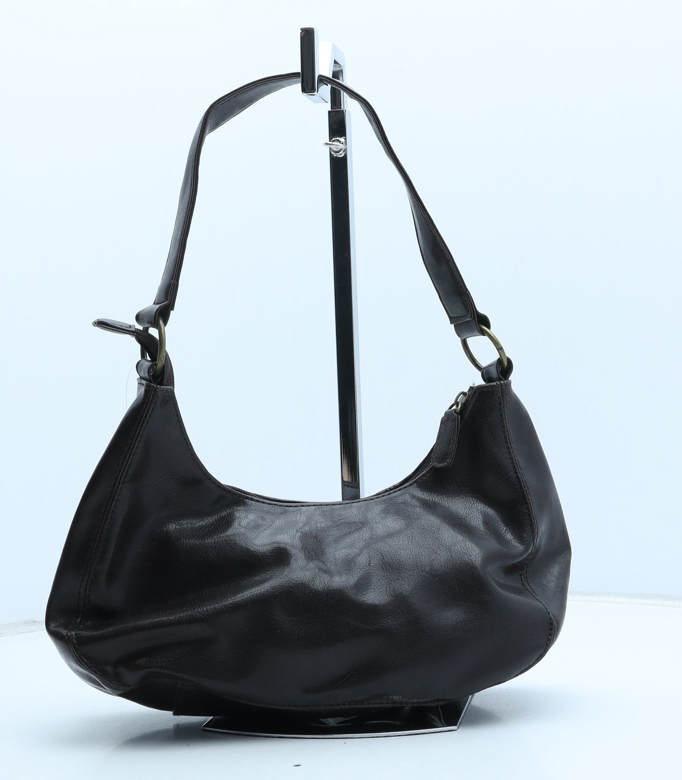 F&F Womens Brown Polyurethane Shoulder Bag Size Small