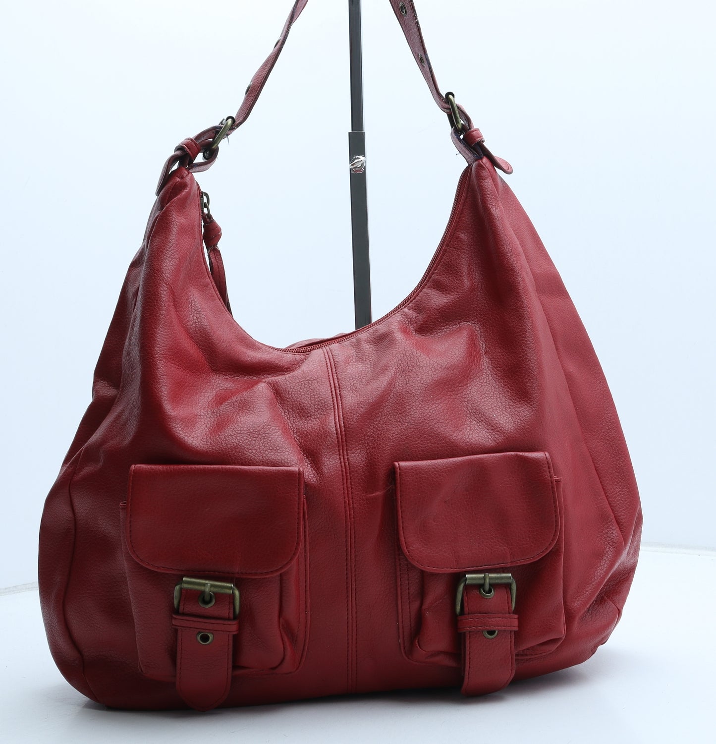 Preworn Womens Red Polyurethane Shoulder Bag Size Large