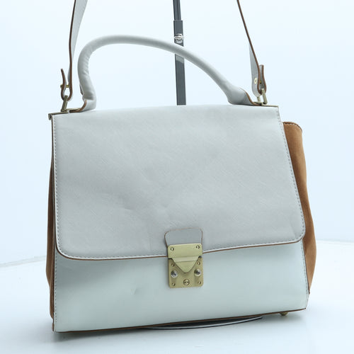 Zara Womens Beige Colorblock Polyurethane Crossbody Size Medium