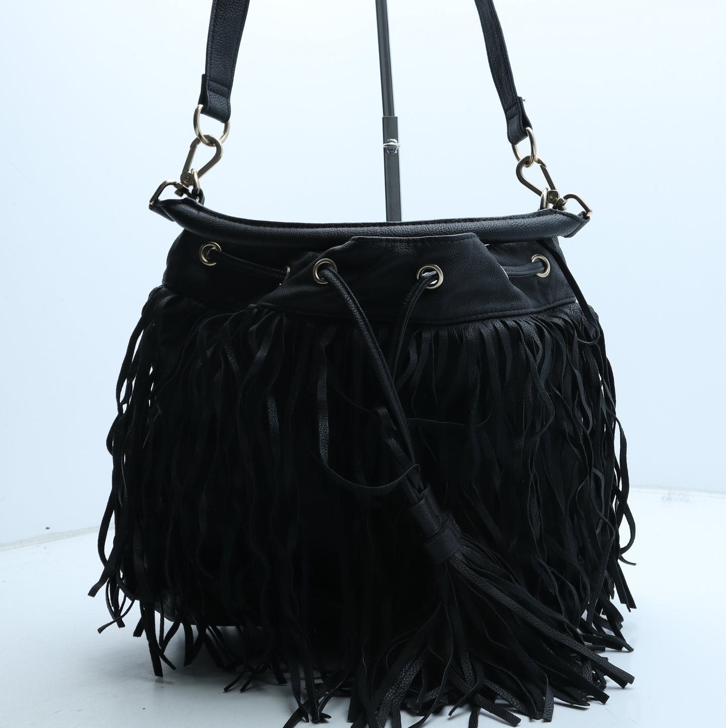 H&M Womens Black Polyurethane Hobo Bag Size Medium