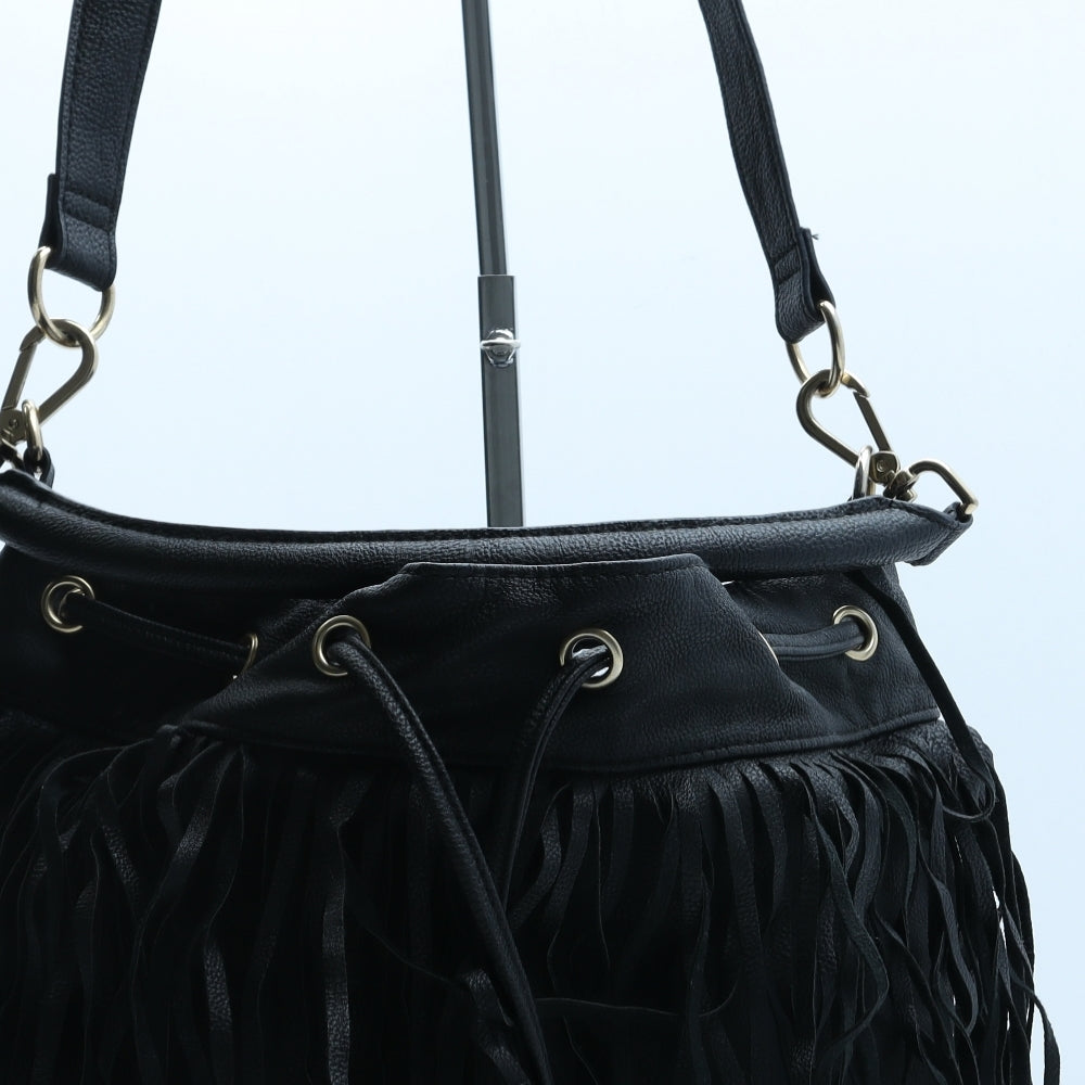 H&M Womens Black Polyurethane Hobo Bag Size Medium