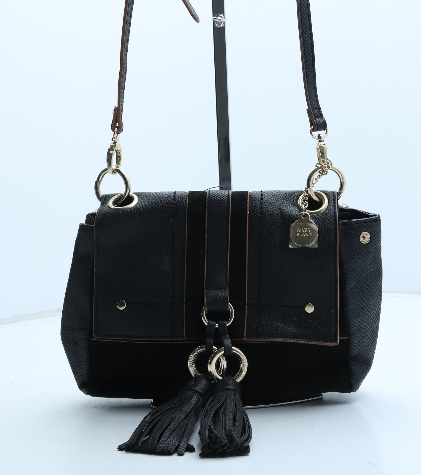 River Island Womens Black Polyurethane Crossbody Size Small - Snake Print