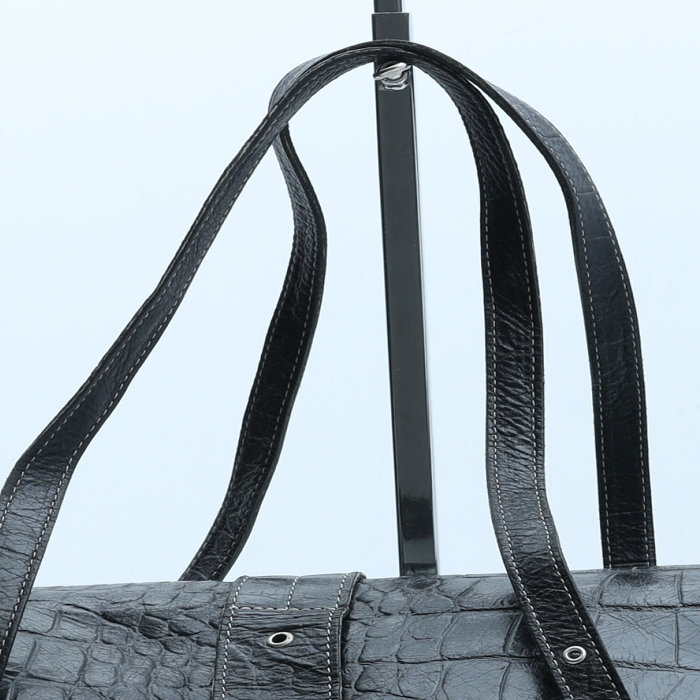 Dericci Womens Black Polyurethane Top Handle Bag Size Medium - Croc Texture