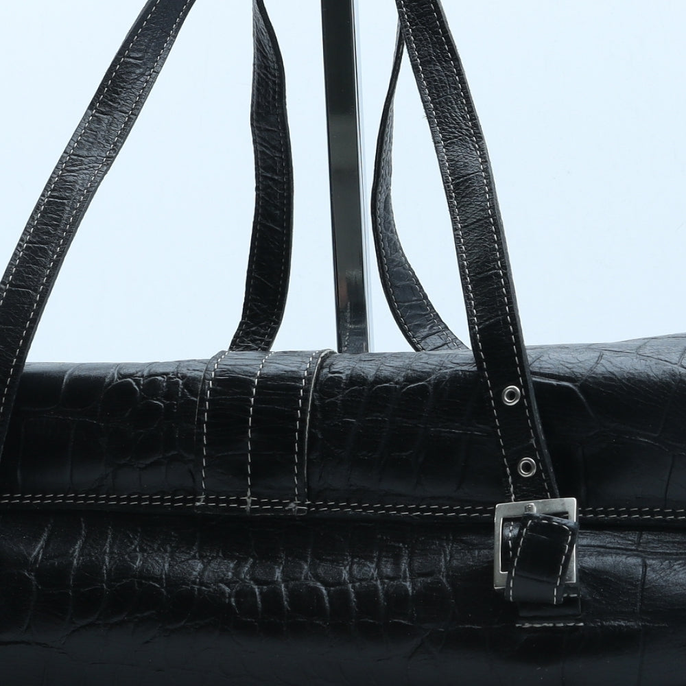 Dericci Womens Black Polyurethane Top Handle Bag Size Medium - Croc Texture